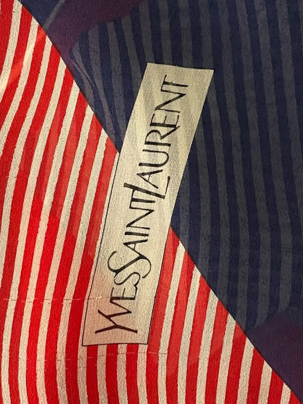 Vintage Yves Saint Laurent Red White Blue Sheer Silk Scarf 30 In Exc Condition